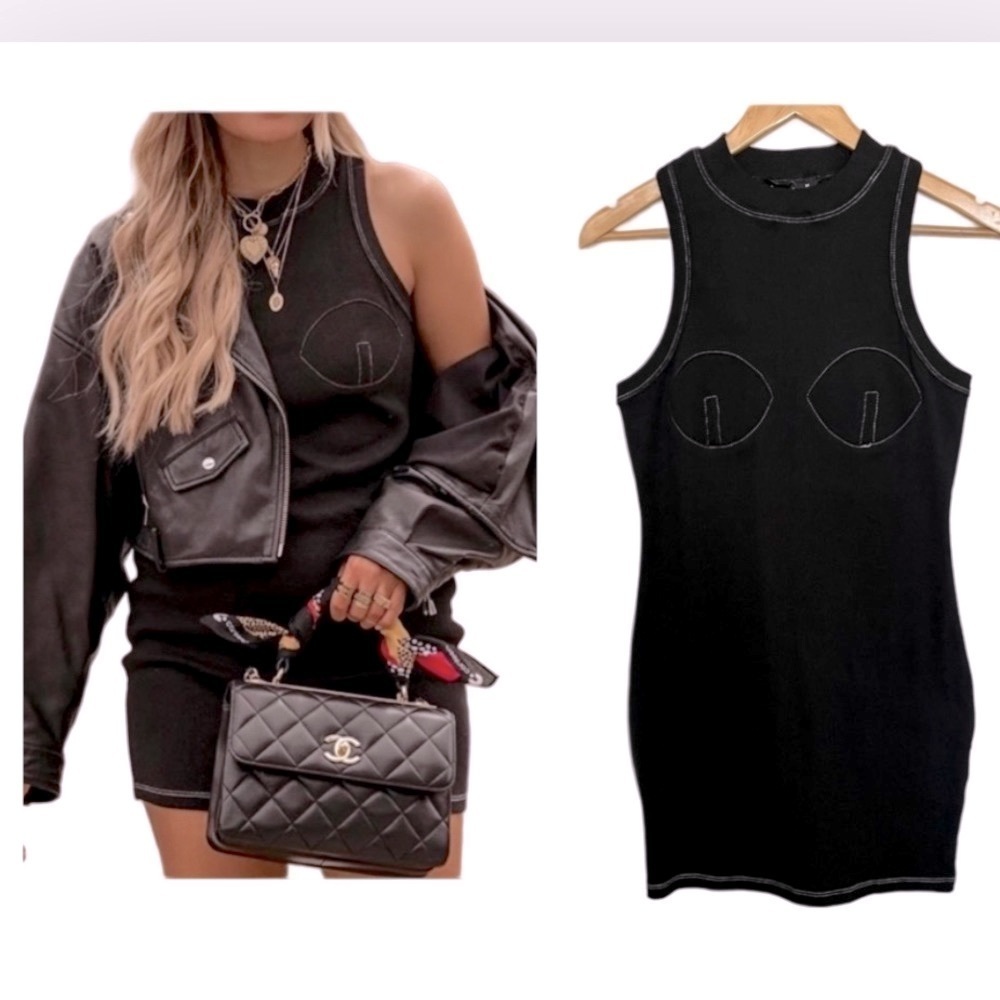 Lioness Cotton Ribbed Black Body Con Mini Dress BNWT